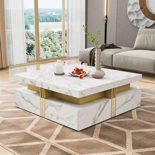 Miniatura 31 de JIVOIT Mesa de centro de granja con estante de almacenamiento, mesa auxiliar rectangular de 47.24 pulgadas de largo con parte superior de tablones