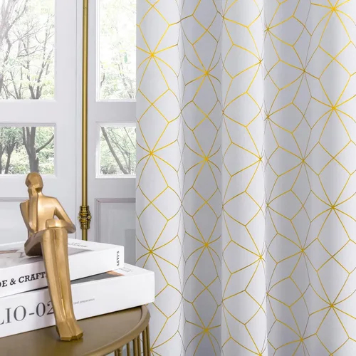 Miniatura 11 de Beauoop - Cortinas opacas 100% de 54 pulgadas de largo para dormitorio y sala de estar, con patrón marroquí dorado, paneles de tratamiento