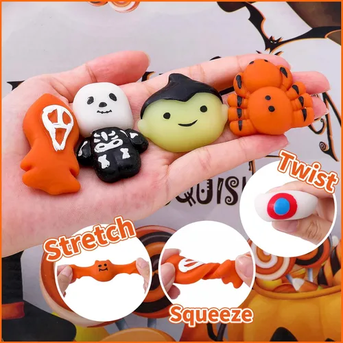 Miniatura 2 de Paquete de 50 bolsas de golosinas de Halloween, juguetes esponjosos Mochi, recuerdos de fiesta para niños, juguetes para la ansiedad Kawaii