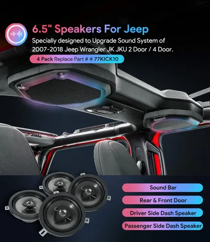 Miniatura 2 de sixcow Paquete de 4 Altavoces de Repuesto Mejorados para Jeep Wrangler JK JKU 2007-2018, 77KICK10