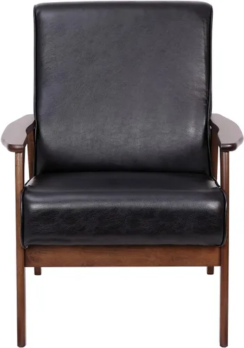 Miniatura 8 de Flash Furniture Langston Silla comercial moderna de mediados de siglo, tapicería LeatherSoft negra, marco y brazos de madera con acabado de nogal