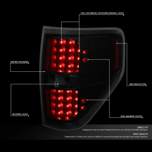 Miniatura 2 de DNA MOTORING TL-F15009-LED-BK-SM - Conjunto de luces traseras LED para lado del conductor y del pasajero [compatible con Ford F150 09-14]