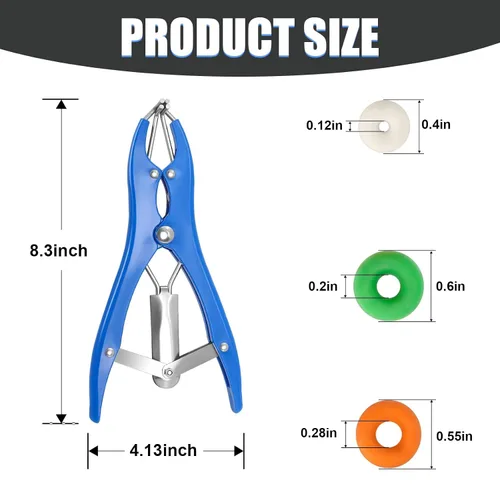 Miniatura 3 de Kit de Anillado para Cabras, Elastrador de Acero Inoxidable con 200 Piezas de Bandas de Goma de 3 Tamaños y Herramienta Expansora para el Manejo