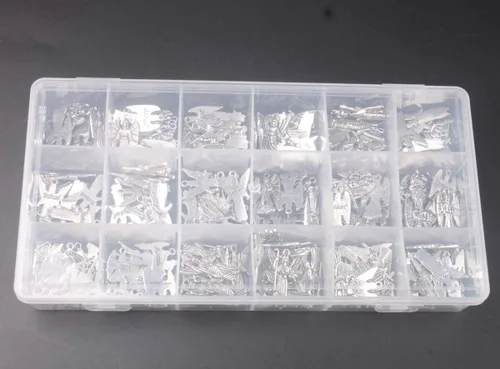 Miniatura 5 de ChangJin - Una caja de 180 dijes de ángeles de metal plateado envejecido para hacer joyas en almacenamiento (7 estilos), Metal, No es una piedra
