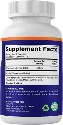 Miniatura 8 de Vitamatic Suplemento de sulfato de glucosamina, 1500 mg, 120 porciones, 240 cápsulas