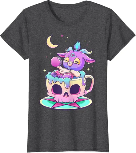 Miniatura 4 de Kawaii Pastel Goth Cute espeluznante Pentáculo Baphomet - Camiseta de cabra, Negro