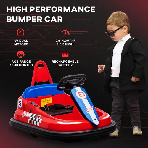 Miniatura 6 de Aosom Coche de Choque para Niños Pequeños, Rotación 360° Coche Eléctrico de 6V para Niños con Bordes de Parachoques de EVA, Motor Doble, Canciones