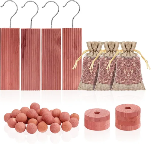 Miniatura 9 de Homode Bloques de cedro para almacenamiento de ropa, bolsitas de cedro con ganchos para colgar, juego de 18, madera de cedro aromática para cajones