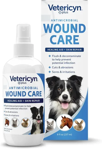 Vetericyn Plus Spray para el cuidado de heridas de perro | Ayuda curativa y reparación de la piel, limpia heridas, alivia la picazón en la piel y