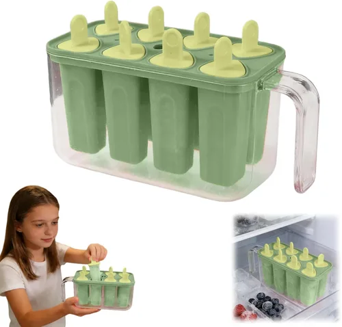 Miniatura 14 de 8 cavity Ice Pop Maker Mold Tray, Reusable Popsiclee Molds, Reusable Easy Release Ice Cream Container with Sticks for Yogurt Juice and DIY Chilled