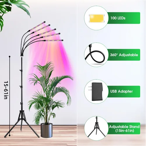 Miniatura 6 de Wolezek Luces de cultivo para plantas de interior, 100 luces LED de espectro completo para plantas de interior con soporte ajustable, lámpara