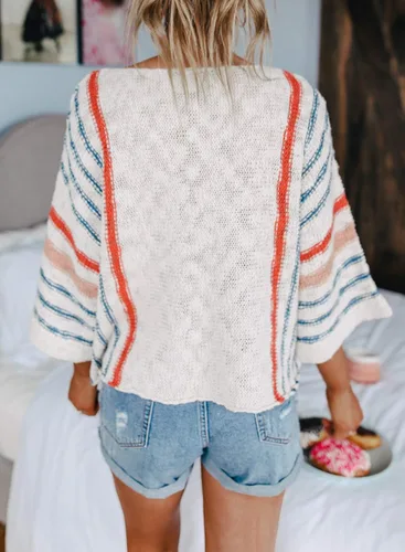 Miniatura 2 de Dokotoo - Suéteres sin botones de playa de punto trenzado para mujer, bonitos, para verano y otoño, con bloques de colores a rayas, ligeros, cómodos