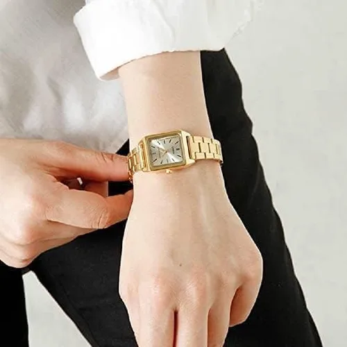 Miniatura 5 de Casio LTP-V007G-9B - Reloj de vestir rectangular de acero inoxidable con esfera dorada romana para mujer, Oro, Movimiento de cuarzo