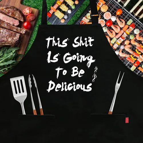 Miniatura 2 de Delantal divertido para barbacoa para hombres, delantal de chef con 2 bolsillos, correa ajustable para el cuello y lazos de 40 pulgadas de largo