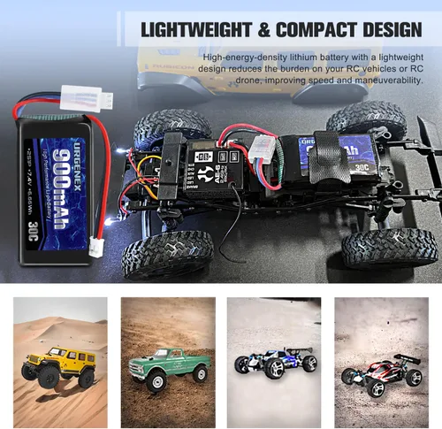 Miniatura 6 de Batería SCX24 7.4V Lipos 2S 30C (60C) Batería de litio recargable de 900 mAh con enchufe PH2.0 compatible con la mayoría de camiones RC a escala