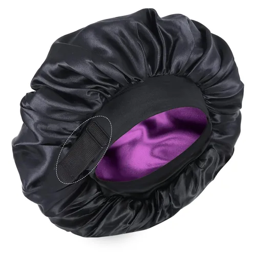 Miniatura 9 de Gorro de seda para dormir, gorro de satén de doble capa, ajustable, para mujeres negras, gorro de dormir reversible para sombreros de cabello rizado