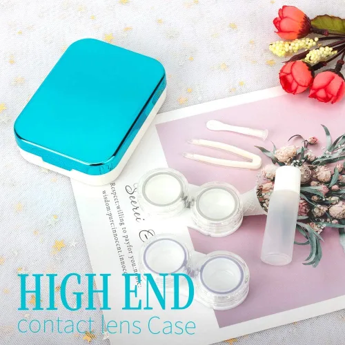 Miniatura 3 de ofone Estuche para lentes de contacto, paquete de dos fundas de viaje portátiles para lentes de contacto con herramienta removedora, pinzas para Azul
