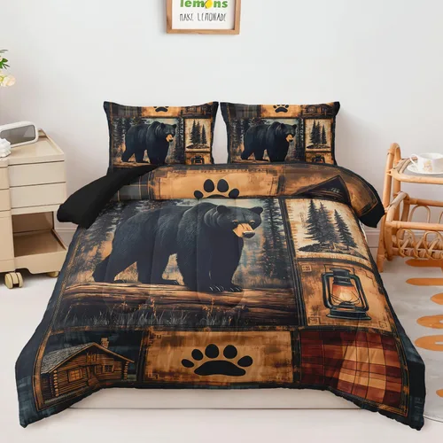 Miniatura 16 de AILONEN Juego de edredón con cabeza de lobo impresa tamaño individual, juego de ropa de cama de lobo para la noche para niños y hombres, juego