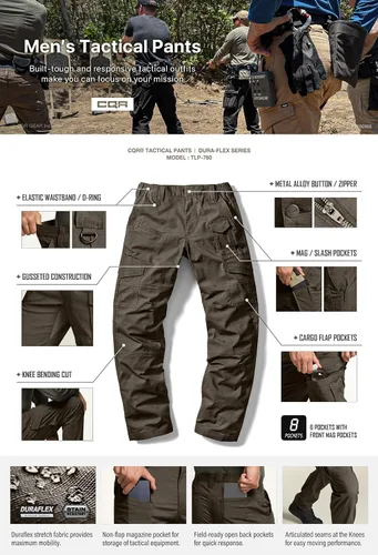 Miniatura 4 de CQR Men's Flex Ripstop Tactical Pants, Water Resistant Stretch Cargo Pants, Lightweight EDC Hiking Work Pants