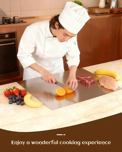 Miniatura 6 de Tabla de cortar de acero inoxidable 304 para cocina - Tabla de pan grande en forma de L, tabla de cortar de doble cara para hornear, tabla de cortar