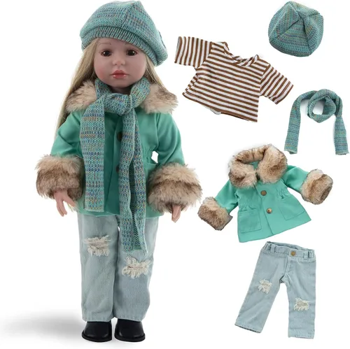 Miniatura 11 de Rakki Dolli Conjunto de Ropa para Muñeca de 18 Pulgadas de 5 Piezas, Conjunto de Abrigo de Invierno Color Mostaza de Moda, Incluye Abrigo Abrigado