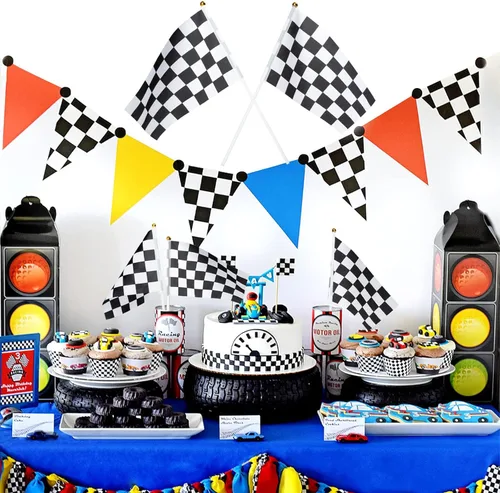 Miniatura 6 de 30 Piezas Banderas de Carreras a Cuadros en Blanco y Negro con Palo, Pequeñas Mini Banderas de Mano para Coches de Carreras, Decoraciones