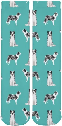 Miniatura 6 de Calcetines deportivos unisex novedosos, Border Collie Blue Merle Dog Turquoise para invierno, cálidos y acogedores, calcetines atléticos casuales