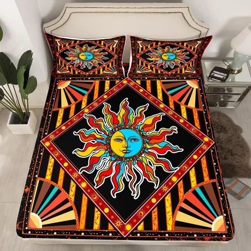 Miniatura 44 de Erosebridal Southwestern - Sábanas de cama bohemias aztecas, tamaño individual, sábanas hippie de cachemira, ropa de cama de estilo exótico, funda