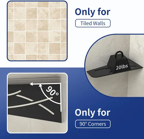 Miniatura 4 de Estante esquinero de ducha de 12 pulgadas, color negro mate 304, estante esquinero cuadrilátero de acero inoxidable empotrado para baño, soporte