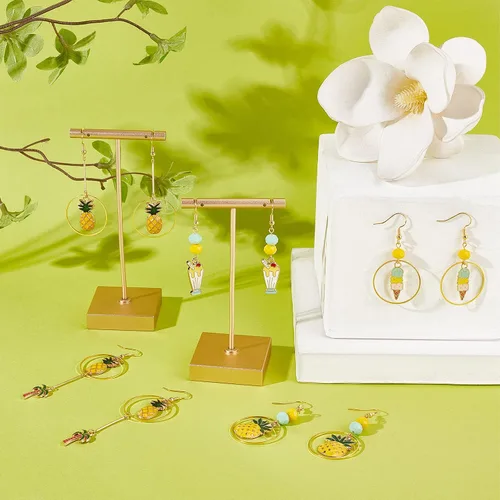 Miniatura 5 de SUNNYCLUE 1 caja, 10 pares de aretes de verano, kit de iniciación para hacer colgantes, piña, cocotero, dulce alimento, abalorios de cristal