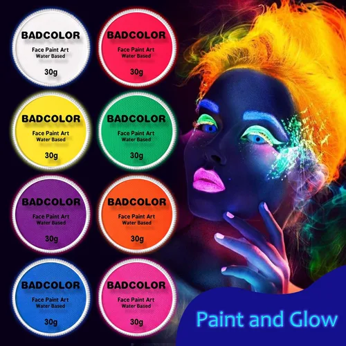 Miniatura 7 de Pintura corporal y facial UV neón naranja (30g/1oz), kit de pintura corporal completa a base de agua, reactiva a la luz negra, fluorescente