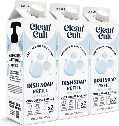 Miniatura 19 de Cleancult Repuesto líquido de jabón para platos (32 onzas, 1 unidad) – Poder de limpieza a base de plantas – Jabón para platos que corta la grasa