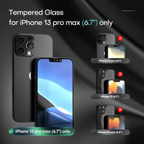 Miniatura 2 de HATOSHI Paquete de 3 protectores de pantalla de vidrio templado para iPhone 13 Pro Max con 3 protectores de lente de cámara, compatible con fundas