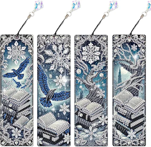 Miniatura 11 de Juego de 4 piezas de pintura de diamante, marcapáginas de mandala, de cuero, para manualidades, pintura de cristal con forma especial 5D por números