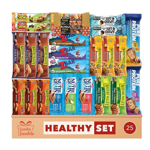Caja de aperitivos Jumbo Jumble (25 unidades) Paquete de cuidado de regalo, variedad de aperitivos para adultos, adolescentes, niños, hombres,