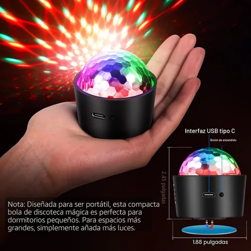 Miniatura 2 de Mini luz de bola de discoteca, luces de fiesta recargables, luz estroboscópica de DJ activada por sonido, portátil que funciona con pilas, proyector