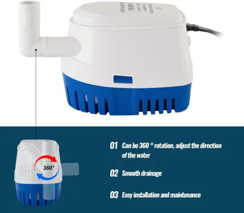Miniatura 4 de Bomba de sentina marina automática de 12 V 750 GPH con interruptor de flotador integrado, bomba de agua sumergible de encendido/apagado automático