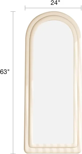 Miniatura 4 de DYNWELL Espejo de suelo arqueado de 63 x 24 pies con soporte, montado en la pared, longitud completa, bebé, moderno, franela, color blanco