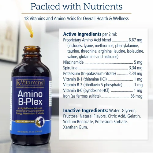 Miniatura 6 de Rx Vitamins Amino B Plex Suplemento para gatos y perros, líquido de complejo de vitamina B más aminoácidos para perros y gatos, potenciador