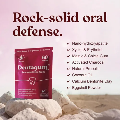 Miniatura 4 de Dentagum Goma de mascar remineralizante con nano-hidroxiapatita y xilitol - Goma de mascar de bayas sin azúcar para reparación de esmalte