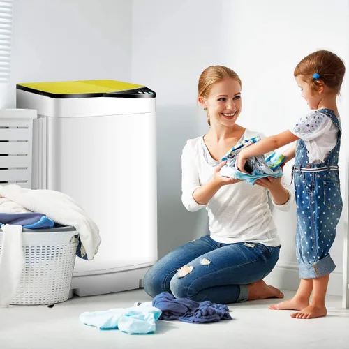 Miniatura 3 de Mini lavadoras portátiles completamente automáticas, capacidad de carga de 7.7 libras, con luz giratoria y barril integrada para dormitorios