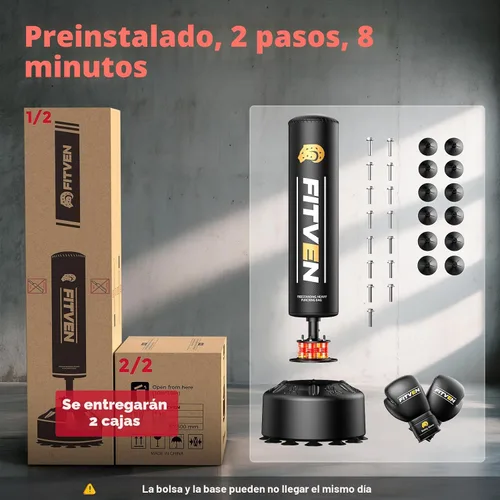 Miniatura 8 de FITVEN - Bolsa de boxeo independiente con guantes de boxeo, bolsa de boxeo pesada con base de ventosa - Bolsa de kickboxing para hombres