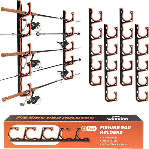 Gocozer Soporte para Caña de Pescar para Garaje, Soportes H5 para Pared o Techo con Caña de Pescar con Almohadilla Protectora Suave, Organizador de