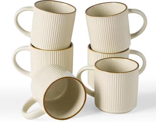 Miniatura 12 de Juego de tazas de café Famiware para 6, tazas de 12 oz con asa para café, té, cacao, leche, juego de tazas de catering con estrella - juego