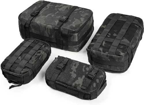 Miniatura 25 de Juego de 4 cubos de embalaje tácticos, bolsa de almacenamiento de malla compresible, organizador portátil Edc Molle.