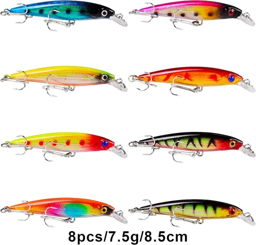 Miniatura 3 de Juego de Señuelos de Pesca de Lubina para Agua Salada y Dulce, Incluye Señuelos de Superficie, Señuelos Duros, Minnow, Crankbait, Lápiz VIB
