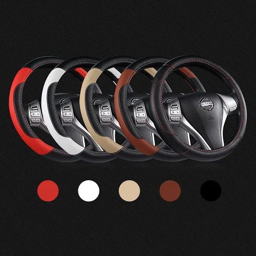 Miniatura 7 de Funda de cuero para volante de auto, protector antideslizante para volante de auto de cuero de microfibra transpirable, ajuste universal
