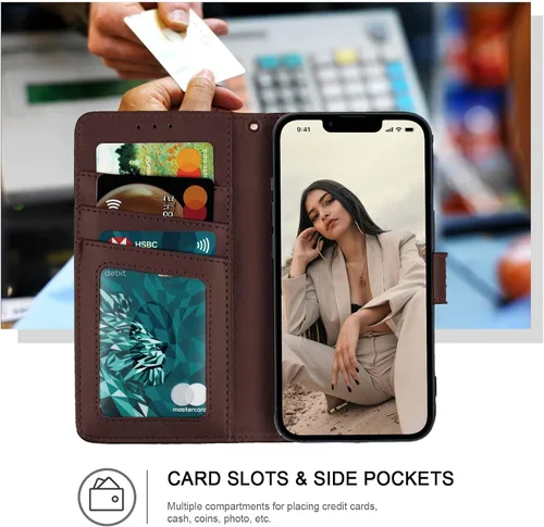 Miniatura 2 de Funda tipo cartera para iPhone 11, bloqueo RFID, soporte para 3 tarjetas con ranura para tarjetas de crédito, funda protectora magnética de piel