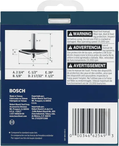 Miniatura 4 de Bosch 85637MC Broca para enrutador de panel elevado tradicional con punta de carburo de 2-3/4 pulgadas x 5/8 pulgadas