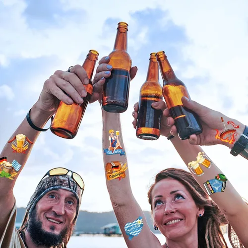 Miniatura 6 de HOWAF Tatuajes temporales para el Oktoberfest, 72 tatuajes falsos para niños, calcomanías impermeables para suministros de festivales de cerveza